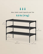 SONGMICS Shoe Rack, 3-Tier Shoe Storage Organizer, Space-Saving, 11.7 x 24.5 x 21 Inches, Entryway, Metal Frame, Non-Woven Fabric Shelves, Ink Black ULSH023BH01