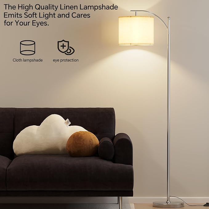 SUNMORY Arc Floor Lamp, Modern Floor Lamp with 9W 3 Color Temperatures Bulb, Metal Standing Lamps with Adjustable Hanging Lampshade, Tall Floor Lamps for Living Room, Bedroom, Office