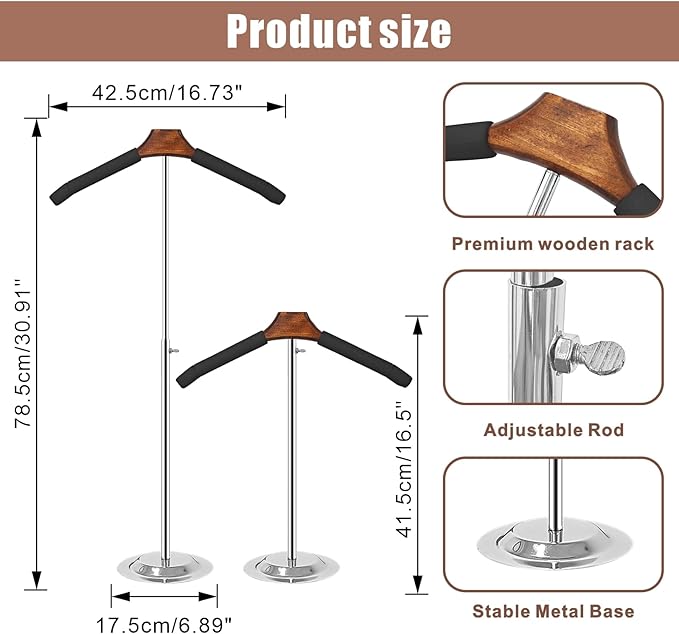 Eunika 2 Pack Adjustable T Shirt Display Flexible Shoulder Stand, 16-31 Inch Portable Metal Shirt Rack Display Stand Garment Coat Holder for Clothing Garment Coat Retail Vendor, Cloakroom