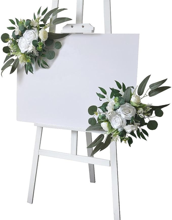 2X Wedding Arch Flowers Decorative Swags Floral Swag Welcome Sign Decoration for Party, White Flowers