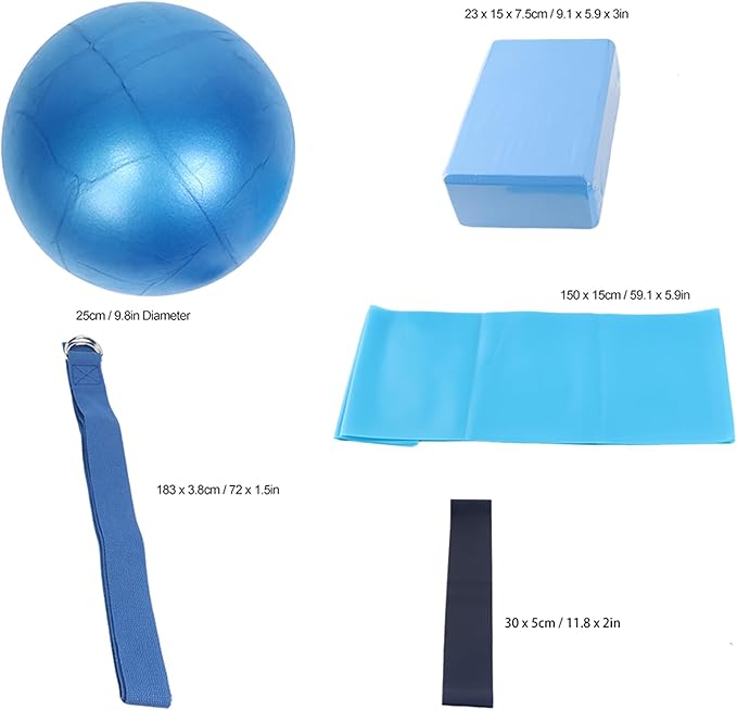 5 Piece Yoga Set, Yoga Blocks with Stretch Belt, Latex Towel, and, Complete Workout Kit for Home Gym, Studio or oor Exercise, Blue