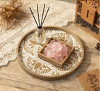 Hanobe Round Decorative Tray for Table: Boho Coffee Table Trays for Home Decor - Mid Century Farmhouse Circle Wood Serving Rustic Bohemian for Kitchen Counter Women