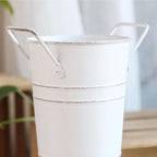 Metal Umbrella Stand Holder, Durable Freestanding Umbrella Rack Multi Functional Rustic Floral Bucket Floor Vase, Organizer for Entryway Porch Indoor Home Office (White)
