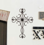 RELY+ Black Matte Wall Cross 14x10 Inch Living Room Décor Outdoor Crucifix Rustic Wall Decor Metal Wall Art Decorative Hanging Iron Wrought Wall Décor crosses for Indoor Home Halloween Decorations