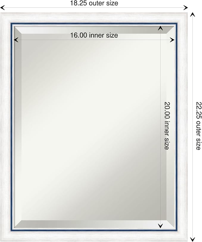 Amanti Art White Wall Mirror 22x18 Morgan White Blue Rectangle Bathroom Mirror for Wall Decor Living Room, Small Modern Wood Frame, Hangs Horizonally and Vertically, Bathroom Decor, Beveled Edge