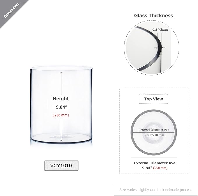 WGV Cylinder Vase, Width 10", Height 10", Clear Wide Large Diameter Flower Glassware, Floral Container, Planter Terrarium for Wedding Party Event, Home Accent Decor, 1 Piece