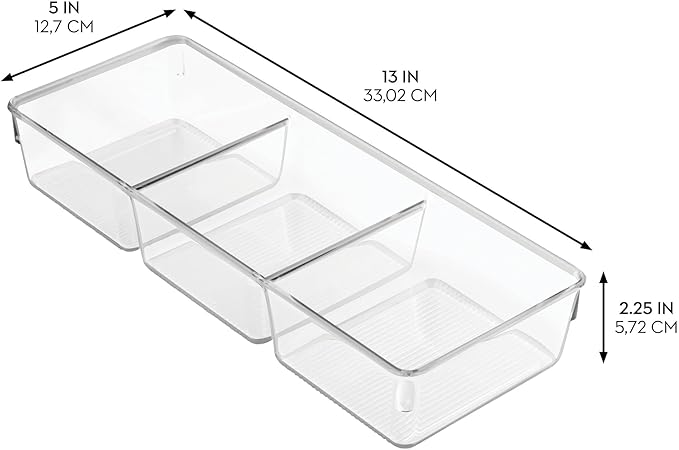 iDesign 3-Section Drawer Organizer for Kitchen, Bathroom, and Desk Drawers - Set of 6 - Clear