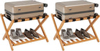 Smuxee Fully Assembled Honey Luggage Racks Pack of 2, Upgraded Bamboo Foldable Suitcase Stand with 5 Nylon Straps, Luggage Holder with Shelf for Guest Room Bedroom Hotel
