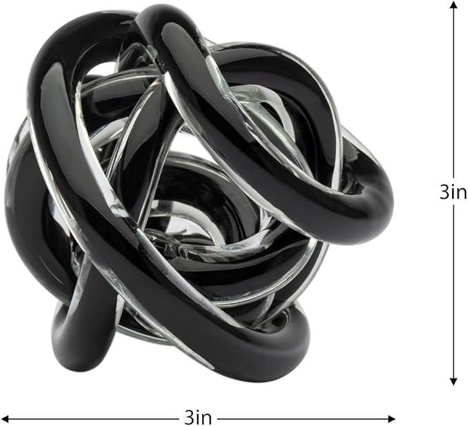 Torre & Tagus Orbit Hand Blown Glass Infinity Knot Sculpture - 3 Inch Glass Art Black Knot Decor Ball for Home Decor, Small Centerpiece Table Decoration for Home Interior (Solid Black)
