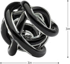 Torre & Tagus Orbit Hand Blown Glass Infinity Knot Sculpture - 3 Inch Glass Art Black Knot Decor Ball for Home Decor, Small Centerpiece Table Decoration for Home Interior (Solid Black)