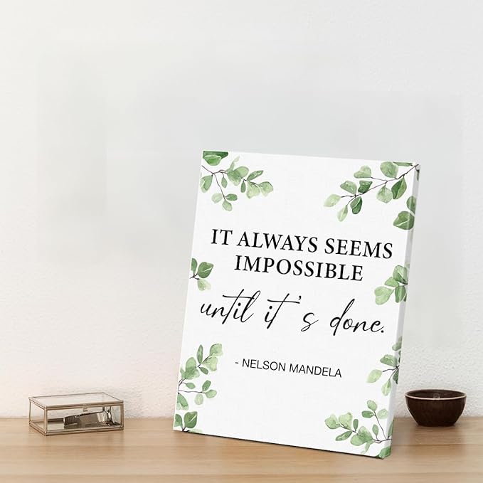 Inspirational Wall Art Motivational Painting Wall Decor for Office Living Room Bedroom, It Always Seems Impossible until It's Done Canvas Posters Art Work Gift (8 X 10 Inches, Framed)