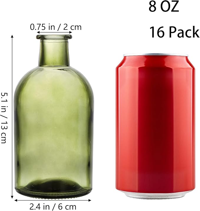 YOUEON 16 Pack Green Glass Bud Vases, Small Bud Vases in Bulk, Glass Flower Vases for Centerpieces, Vintage Decorative Bottle Vases for Flowers, Home Decor, Wedding Reception, Office