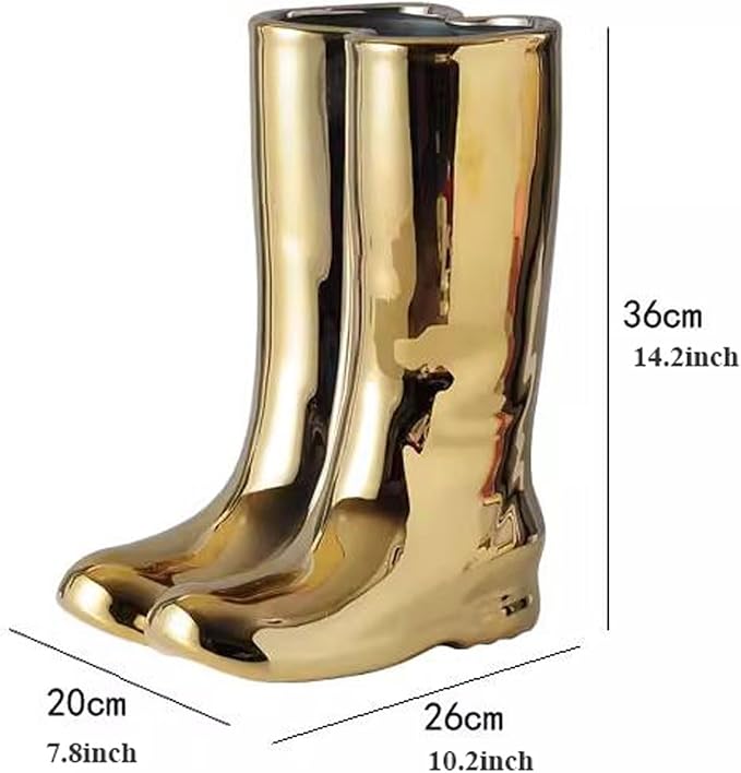 GLigeT Umbrella Stands Creative Boots Shape Umbrella Stand Holder Umbrella Bucket Umbrella Rack Barrel, Porcelain Ceramic Floor Vase Entryway Porch Indoor Umbrella Holder(Color:Gold)
