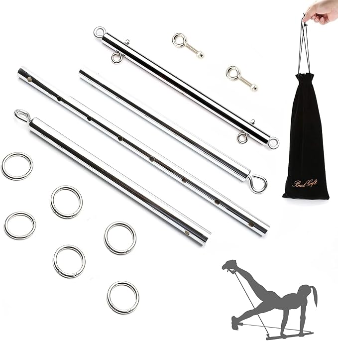 2pcs Silver Portable Restore Spreader Bar, Exercise Guide Pilates Sports Aid Training Fitness Gear, Home Yoga Gym Kit with Fur Flocking Storage Bag
