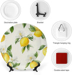Lemon Theme Decorative Ceramic Plate Round Porcelain Plate,7 inch,Fruit Watercolor Pattern,for Decorative Ornaments Giving Plates,1 Plate with 1 Display Stand,Yellow Green