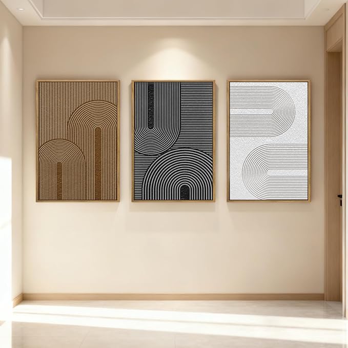 Extra Large Abstract Modern Wall Art Abstract Line Wall Decor Framed Dark Wall Painting Neutral Print Decor Geometric Artwork Minimalist Modern Home Decor for Living Room Bedroom Office 24x36 Inches Set of 3