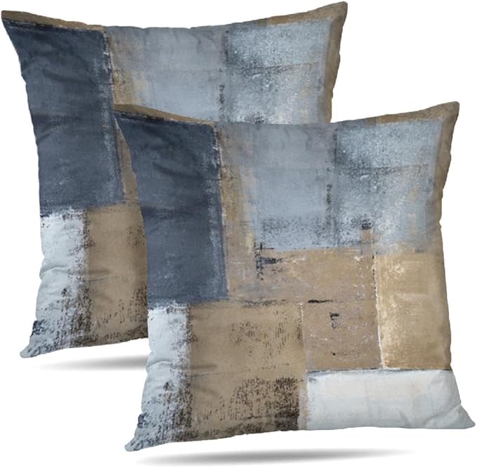 Dark Blue Abstract Art Artwork Pillow Cover, Gallery Modern Decorative Throw Pillows Cushion Cover for Bedroom Sofa Living Room 18 x 18 Inch Set of 2