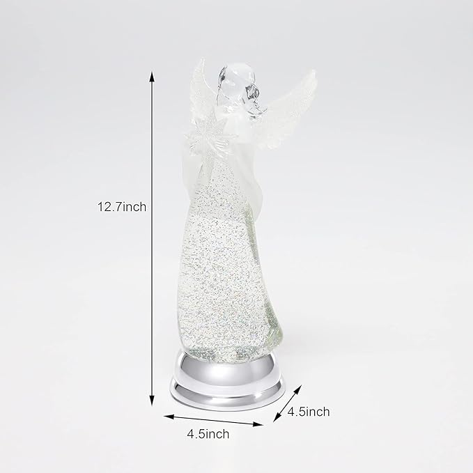 Christmas Angel Snow Globe Water Spinner LED Light Battery Operated Glitter Angel Figurine 12.8” Tabletop Christmas Decoration Holiday Home Décor by Moments in Time