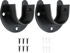 2 Packs Stainless Steel Closet Rod End Supports 1-1/3 Inch Wardrobe Bracket Heavy Duty Closet Pole Sockets Flange Rod Holder, U-Shaped with Screws, Black