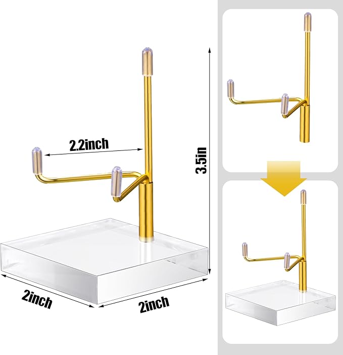 RattanView 16 Pcs Crystal Holder Easel Display Adjustable Metal Arm Display Stand with Acrylic Base Easel Rock Mineral Stand for Gemstone Fossils Geodes Mineral Agate Collection(Gold)