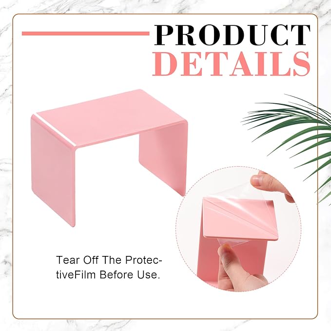 Chuangdi 2 Sets Acrylic Display Risers, Product Stand, Jewelry Display Riser Shelf Showcase Fixtures for Dessert Cupcake Candy Figure Treat Action Showcase(Pink,Small Set)