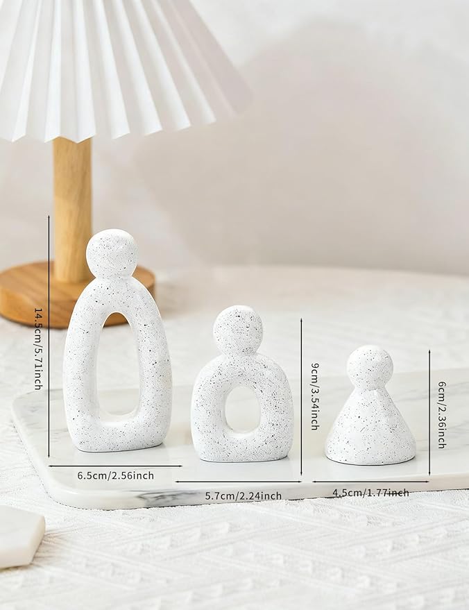 Abstract Family of 3 Figurines Modern Sculptures - Minimalist Home Decor for TV Stand, Bookshelf, Living Room | Decorative Accents and Gift Ideas as Knick Knacks for Shelves (White)