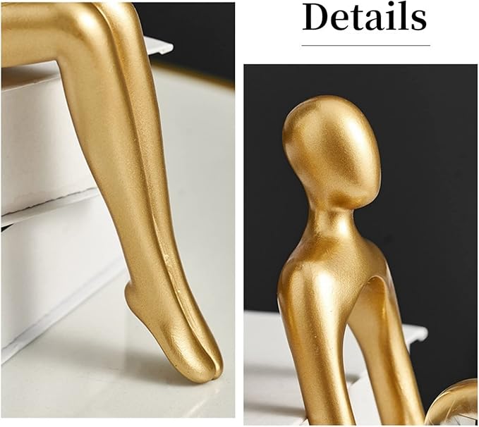 Prettidecor Gold Home Decor Thinker Statue Accents, Set of 3 Thinker Sculptures Office Decor Modern Abstract Resin Decoration on Shelf Table Desk for Living Room Office Bedroom (Gold, Large)