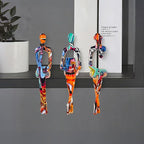 3-Piece Graffiti Abstract Women Thinker Sculptures, Colorful Resin Modern Art Figurines for Home Living Room Office Shelf Table Desk Bookshelf Decor