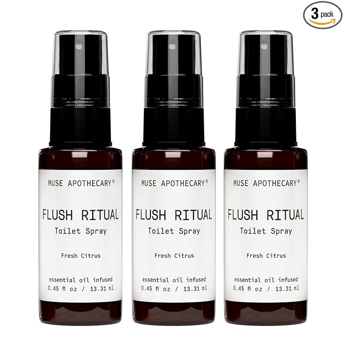 Muse Apothecary Flush Ritual - Aromatic & Refreshing Toilet Spray, Use Before You Go, Infused with Natural Essential Oils - Fresh Citrus - Travel Size Mini Collection, 0.45 oz, 3 Pack