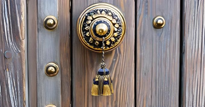 DÉCOPRO Elegant Hand-Crafted 4" (10cm) Key Tassel 3 1/2" (8.5cm) Loop Accented with Crown Tassels (Style# KTAX4) Nautical Gold Multicolor #1152 (Light Gold Yellow Gold Navy Blue) Set of 2