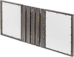 MyGift 3 Panel Wall Mounted Entryway Bulletin Board Combo Set with Vintage Gray Solid Wood Frame, Chalkboard, Cork Board, Black Metal Mail Basket, and Hanging Rail