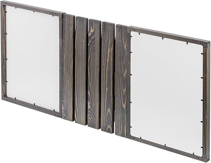 MyGift 3 Panel Wall Mounted Entryway Bulletin Board Combo Set with Vintage Gray Solid Wood Frame, Chalkboard, Cork Board, Black Metal Mail Basket, and Hanging Rail