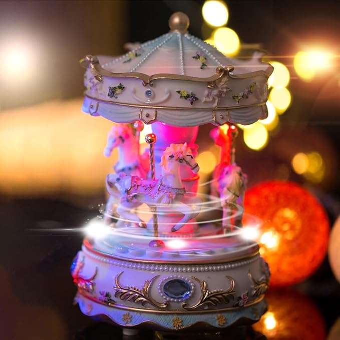 LOVE FOR YOU Gift-Wrapped Musical Carousel Music Box Color Lights Merry Go Round Horses Unicorn Decor Gifts for Girls and Daughter Granddaughter Niece Women Kids Christmas Birthday
