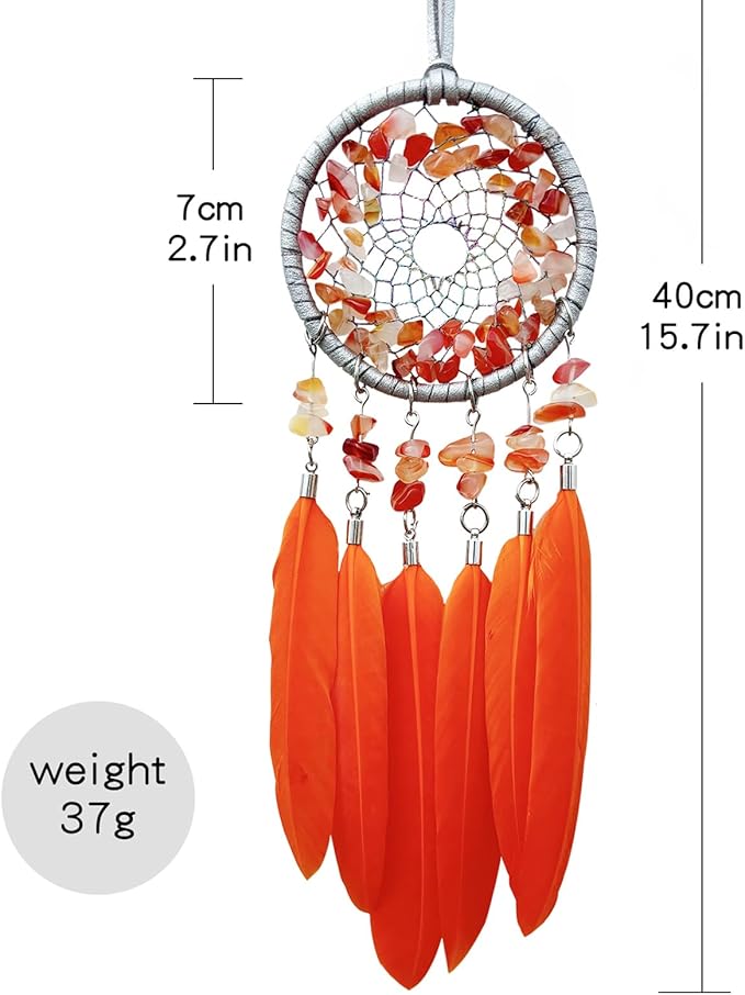 Mini Dream Catcher for Car Orange, Car Charms for Rear View Mirror Small Dream Catchers for Adults Crystal Home Wall Decor