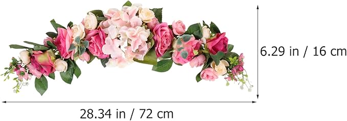LIFKOME Wedding Arch Flowers Rustic Artificial Rose Flower Swag Door Wreath for Lintel Home Wall Decor 28X6X3 Inches Pink Green Leaves