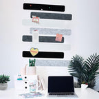 Vuzvuv 8 pcs Bulletin Board Bar Strips with 50 Pushpins & 10 Wooden Clip pins，Self Adhesive Cork Board for Wall，Felt Pin Board for School，Office Decor（Black White Grey）