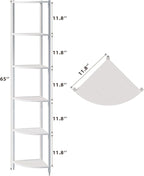 Corner Shelf with LED Lights, 6-Tier Corner Bookshelf, 66'' Organizer Book Shelf Shelves Steel Frame Display Stand with Living Room, Bedroom, Study, White