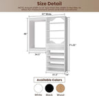 ROOMTEC Modular Closet System, 67" Wall Mounted Closet Organizer with Hanging Rods and Shoe Shelf, Wooden Tower for Walk-In Closets, Wardrobe Storage Kit, White