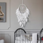 Dremisland White Feathers Dream Catcher Wall Hanging Elegant Wall Art Room Decoration for Windows Balcony Bedroom Wedding Party Gift for Girls and Kids (No Lights)