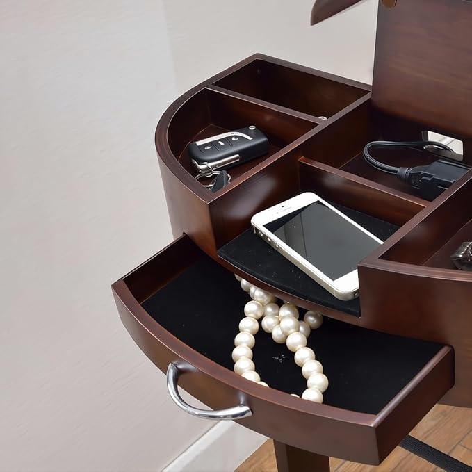 Wooden Suit Valet Stand with Drawer, Top Tray Freestanding Suit Stand with Contour Hanger, Trouser Bar, Tie & Belt Hooks Clothing Rack for Entryway Office Living Room(Standing Brown)