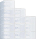 NEWBULIG 12 Pack Clear Shoe Storage Boxes, Shoe Organizer for Closet with Lid, Plastic Stackable Breathable Shoe Cabinet with Lid for Sneakers, Heels & Boots, White