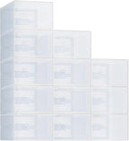 NEWBULIG 36 Clear Shoe Storage Boxes, Shoe Organizer for Closet with Lid, Plastic Stackable Breathable Shoe Cabinet with Lid for Sneakers, Heels & Boots, White