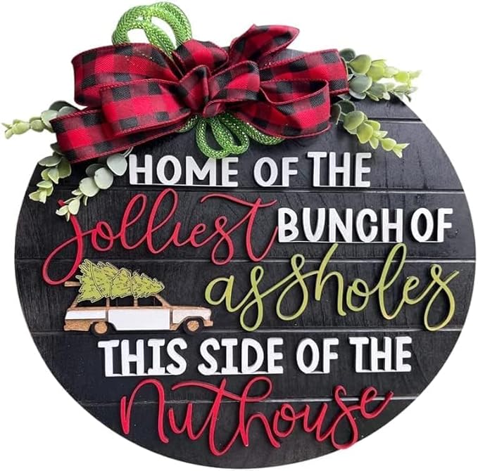 National Lampoon's Christmas Vacation Holiday Decor Wooden Wreath ，Christmas Wooden Hanging Sign Door Decoration Wreath，Christmas Wreath for Home Indoor Outdoor Decoration (A)1