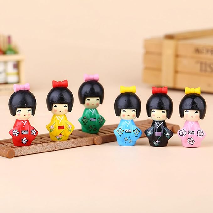 HOMSFOU 12Pcs Japanese Kimono Girl Doll Set Traditional Collectible Dolls Handcrafted Miniature Statues for Home Decoration Desk Display
