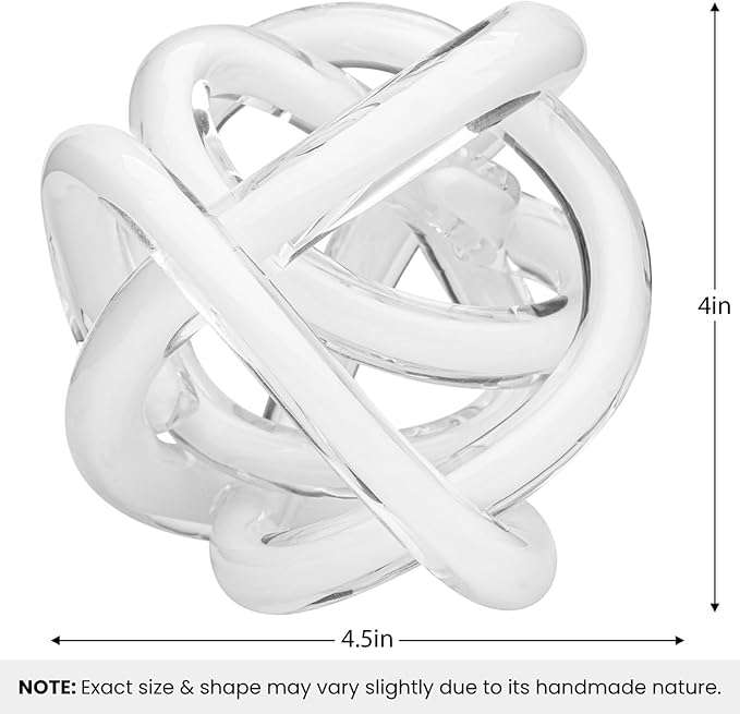 Torre & Tagus Orbit Hand Blown Glass Infinity Knot Sculpture - 4.5 Inch Glass Art White Knot Decor Ball for Home Decor, Small Centerpiece Table Decoration for Home Interior (Solid White)