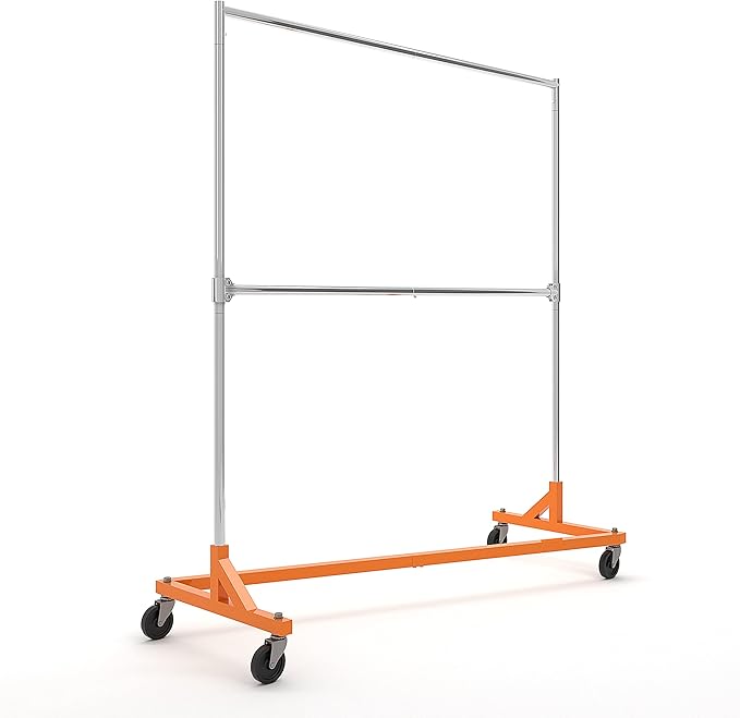 Econoco Commercial Garment Rack - Rolling Clothes Rack, Heavy Duty (Z Rack with Add On Hang Bar, Orange)