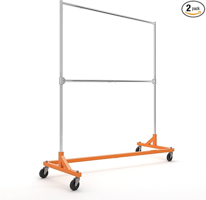 Econoco Commercial Garment Rack - Rolling Clothes Rack, Heavy Duty (Z Rack with Add On Hang Bar, Orange)