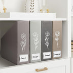 AmazingSpark Set of 4 Boho Floral Magazine File Holder Decorative Foldable Magazine Storage Boxes with Acrylic Label Holders Coquettish Boho Organizer for Office Home Organization Storage