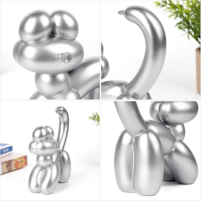 Cute Balloon Cat Statue Decor - 7.8 Inch Modern Cat Statue Ornament, Home Crafts Living Room Desktop Bedroom Sculpture Decoration (Silver, Small)