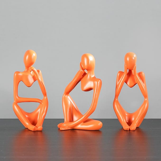 BMLCGJ Thinker Statue Gold Decor Abstract Art Sculpture, Golden Resin Collectible Figurines for Home Living Room Office Shelf Decoration,Great Gifts Ideas (Orange)